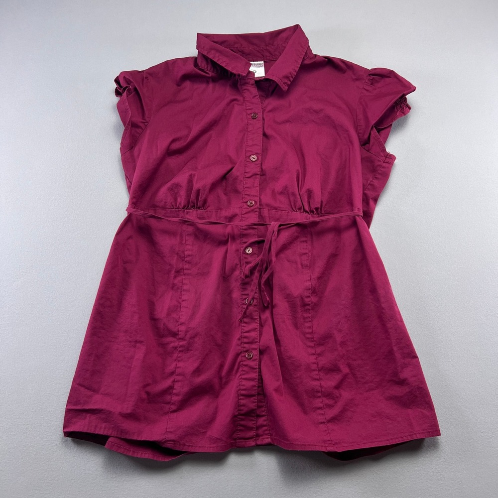Motherhood Maternity Shirt Dress Womens Medium Burgundy Smocked Back Button Up